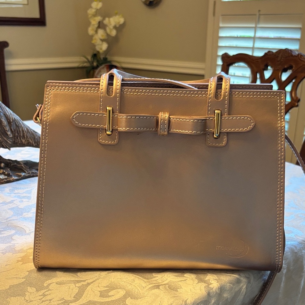 MonnaLuna Classic mauve Metallic tone Leather Satchel with Gold Hardware
